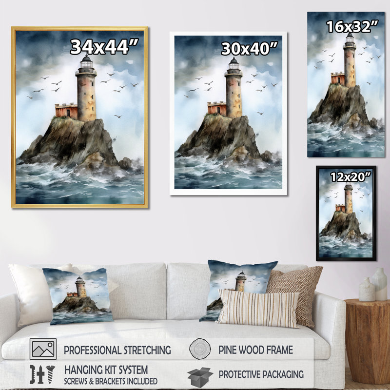 Océan tour de guet I - impressions sur toile côtières, Cadre photo noir, H 20 po x l 12 po x P 1 po