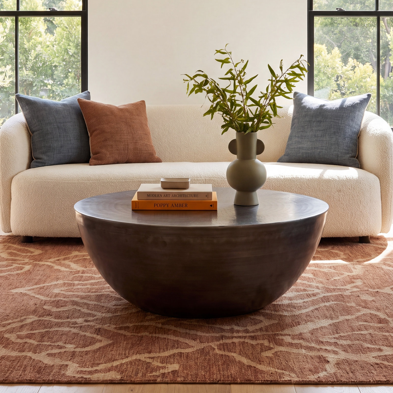 Hobbs 31" Iron Drum Coffee Table, Antique Nickel