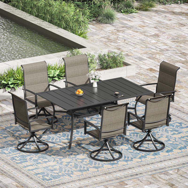 6-Person Rectangular Patio Dining Set Wtin Swivel Chairs, Brown/Black