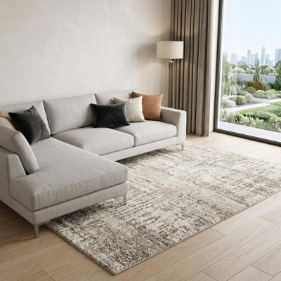 8' X 11' Beige and Brown Abstract Power Loom Distressed Non Skid Area Rug