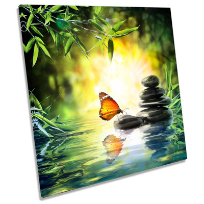 Zen Tower Butterfly Floral Picture - Wrapped Canvas Print