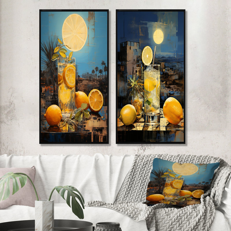Téquila, crépuscule, horizon mexicain - ensemble de 2 reproductions d'art cocktails, H 32 po x l 33 po, Cadre noir