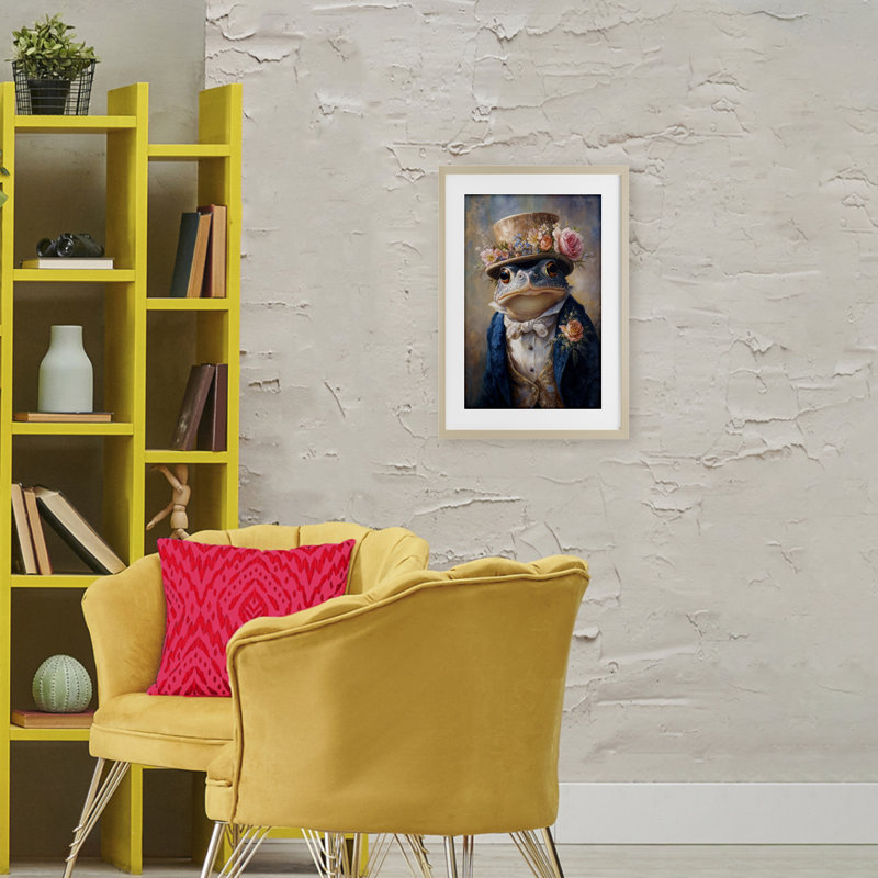 Portrait victorien du crapaud, reproduction sous verre, conception de Wumples, H 23 po x l 17 po, Cadre de récolte en pin