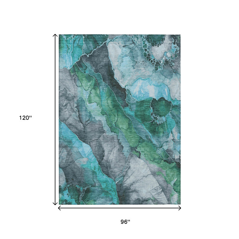 Tapis bleu sarcelle et ivoire lavable à l'extérieur 8 pi x 10 pi bleu sarcelle et ivoire