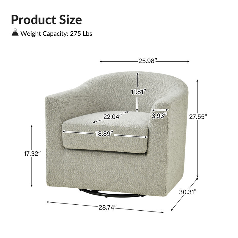 Ensemble de chaises demi-tonneau pivotantes rembourrées Miluse, Polyester gris