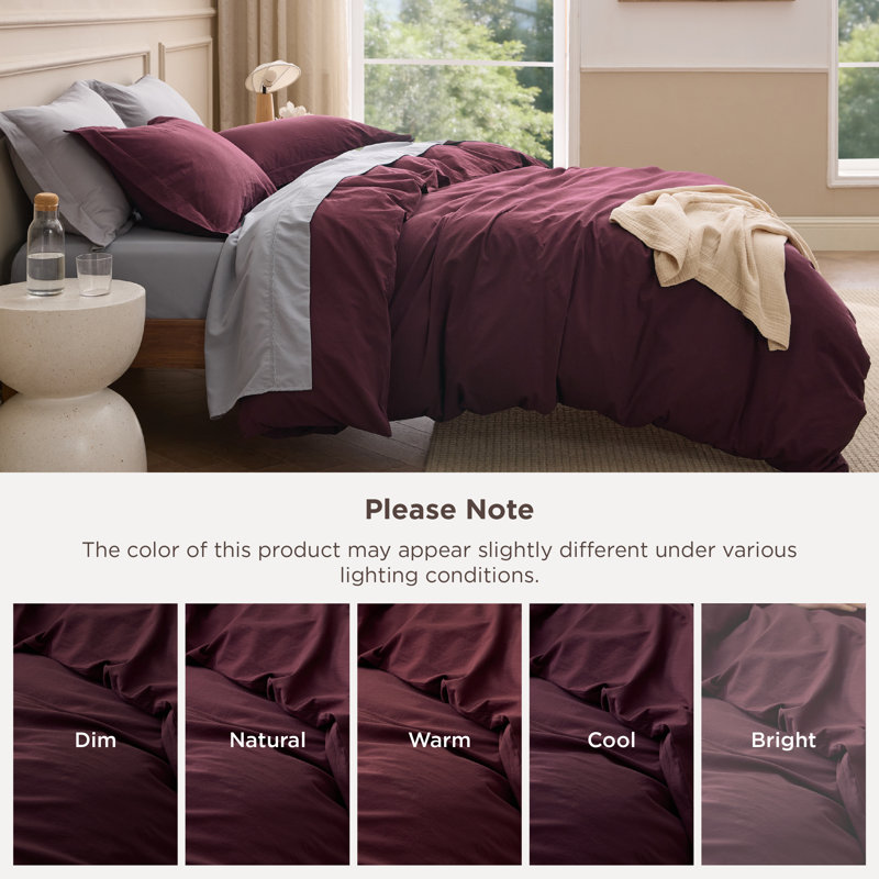 Bedsure 100% Washed Cotton Duvet Cover Set, King Duvet Cover + 2 Shams(20"*36"), Burnt Orange
