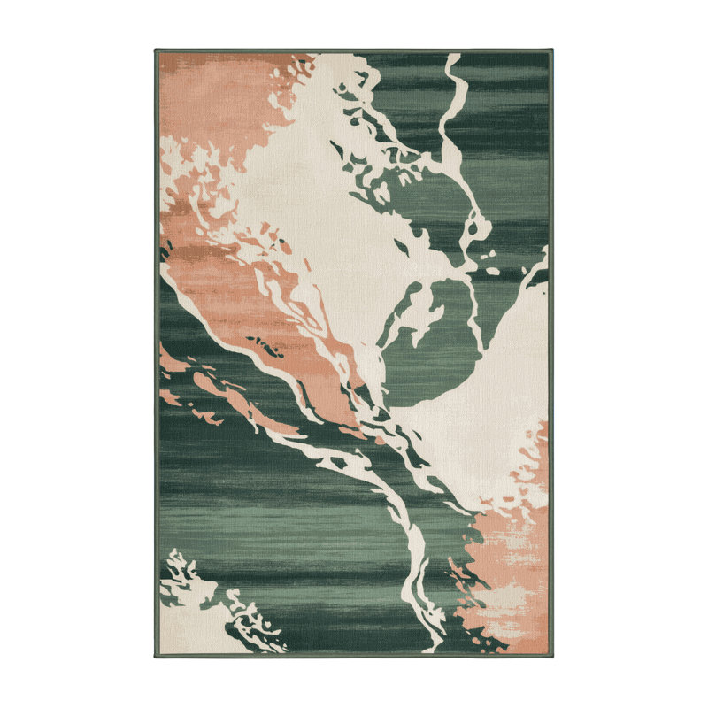 Tapis vert aquarelle lavable à la machine, Rectangle 7 pi x 9 pi