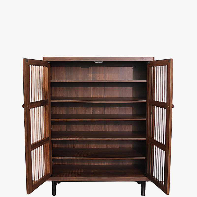 Armoire à chaussures avec portes à volets, armoire à chaussures à 6 niveaux avec tablettes réglables, range-chaussures moderne en bois pour hall d'entrée, couloir, placard, salon, noyer
