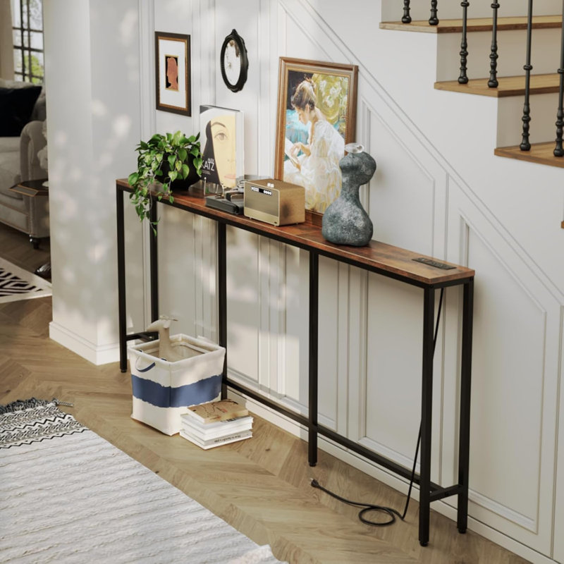 Narrow Console Table With Fast Charging Station, USB-C Ports, And AC Outlets, Behind Sofa Table For Living Room And Entryway