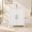 Meuble-lavabo de 61,2 cm avec lavabo intégré, portes ondulées blanches brillantes, poignées en métal doré, tablette réglable, meuble de rangement moderne autoportant pour salle de bain