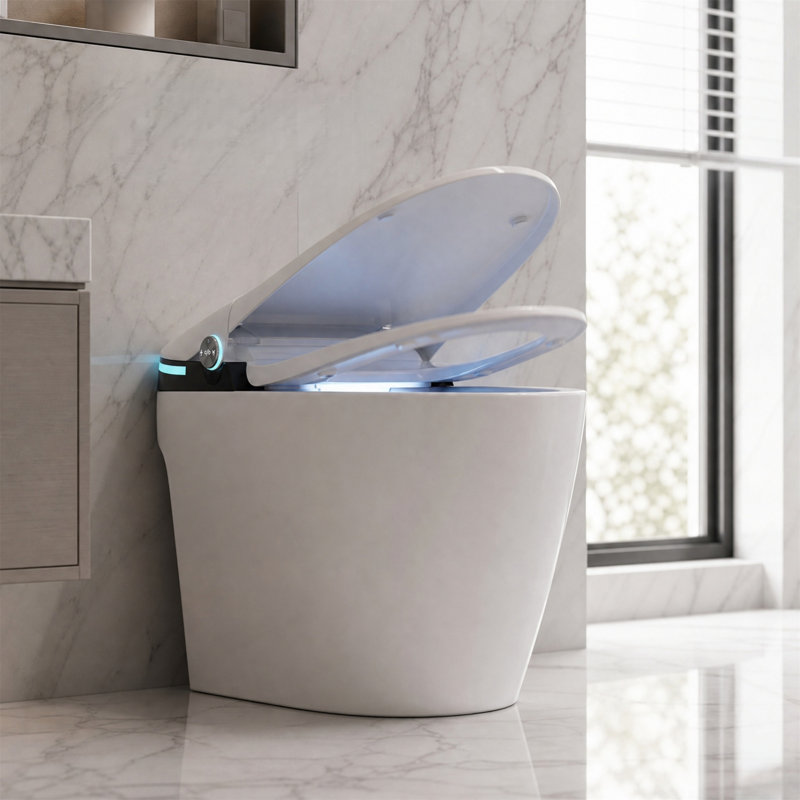 Toilette intelligente avec capteur de pied, chasse d'eau automatique et sécheuse chaude, jet siphonique