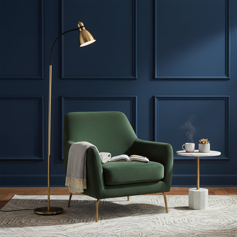 Avery 62.5 in. Modern LED Standing Floor Lamp with Metal Cone Shade and 3-Way Dimming Light, Brass