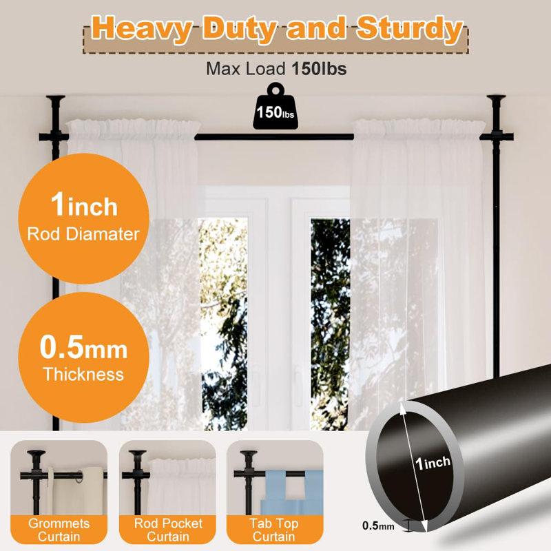Room Divider Curtain Rod, 305cm H x 188cm W x 2.54cm D