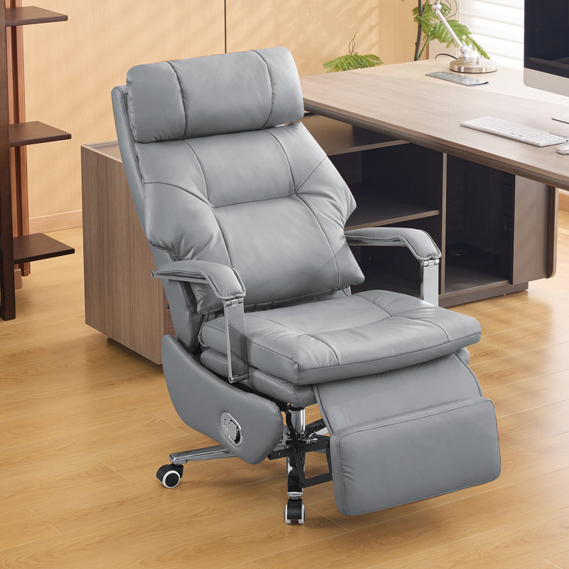 Chaise de bureau en similicuir avec repose-pieds rétractable, Gris