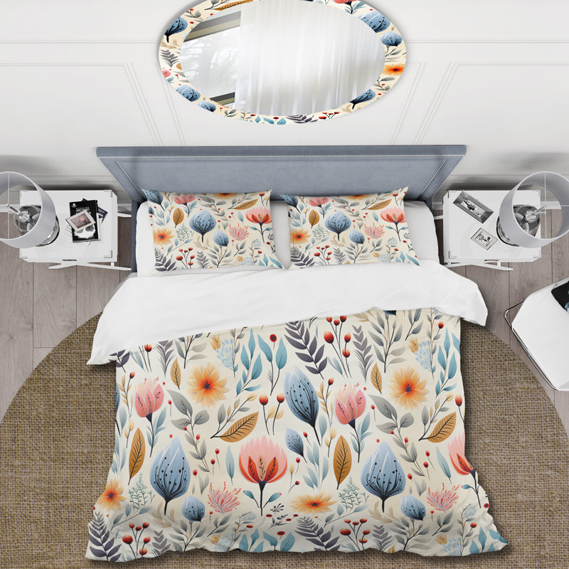 Accents de fleurs pastels doux - Ensemble de housse de couette Boho - Polyester en microfibre