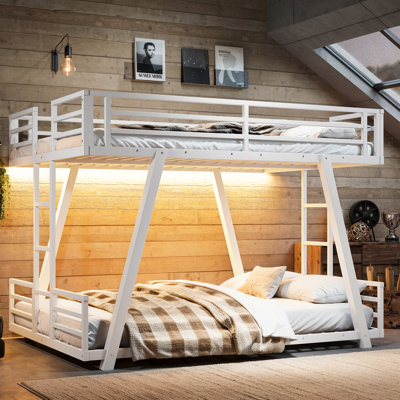Lit superposé double au-dessus d'un lit double avec 2 échelles latérales, lit superposé en métal avec pieds de support spéciaux, lit superposé robuste pour adolescents, adultes, enfants, noir
