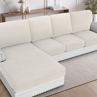 Housse pour canapé modulaire 1 pièce Housse pour méridienne en forme de L Housse de coussin séparée pour canapé modulaire gauche / droit (siège seulement: 1 chaise, ivoire)