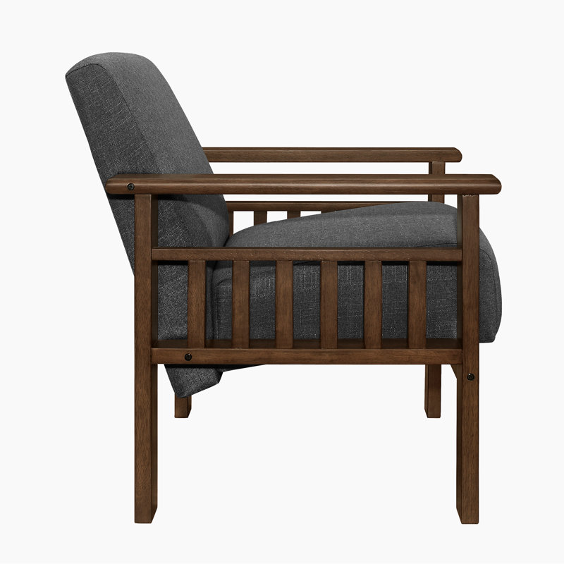 Bertolt 29.5" Mid-Century Modern Accent Chair with Textured Fabric Upholstery, Solid Rubberwood Frame, Foam Over Pocket Coils