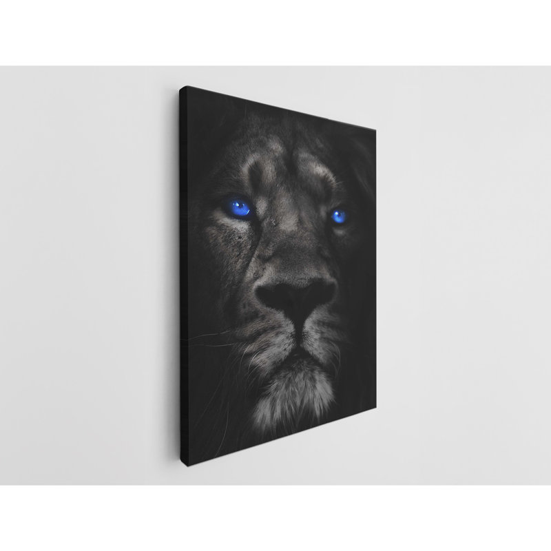 Lion noir aux yeux bleus, reproduction d'art sur toile, H 24 po x l 16 po