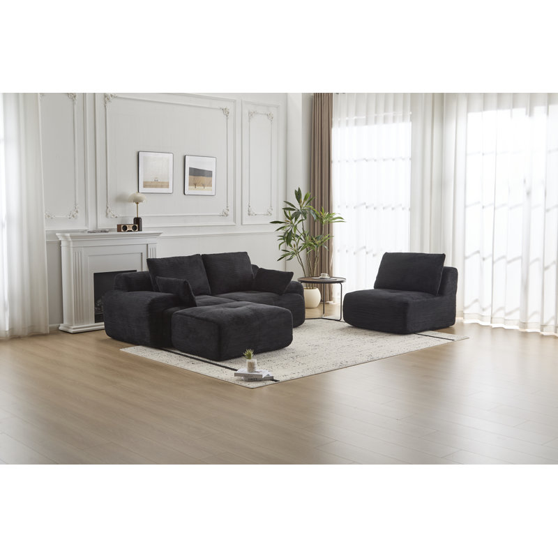 119.69" Cloud Couch, Modular Sectional Sofa with Memory Foam, Pet-Friendly Corduroy Fabric, Black Foam Padding