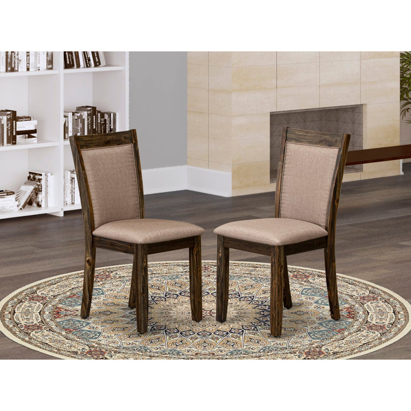 Monza Parson Dining Chairs - Dark Khaki Linen Fabric Padded Chairs, Set of 2, Distressed Jacobean, Dark Khaki