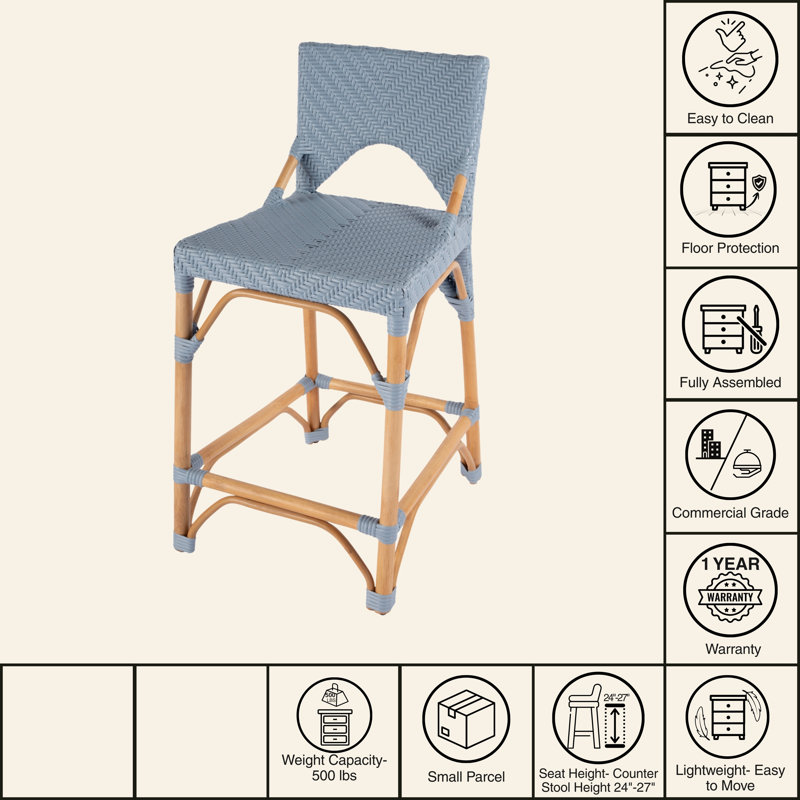 Creanly Rattan  Counter Stool, Blue