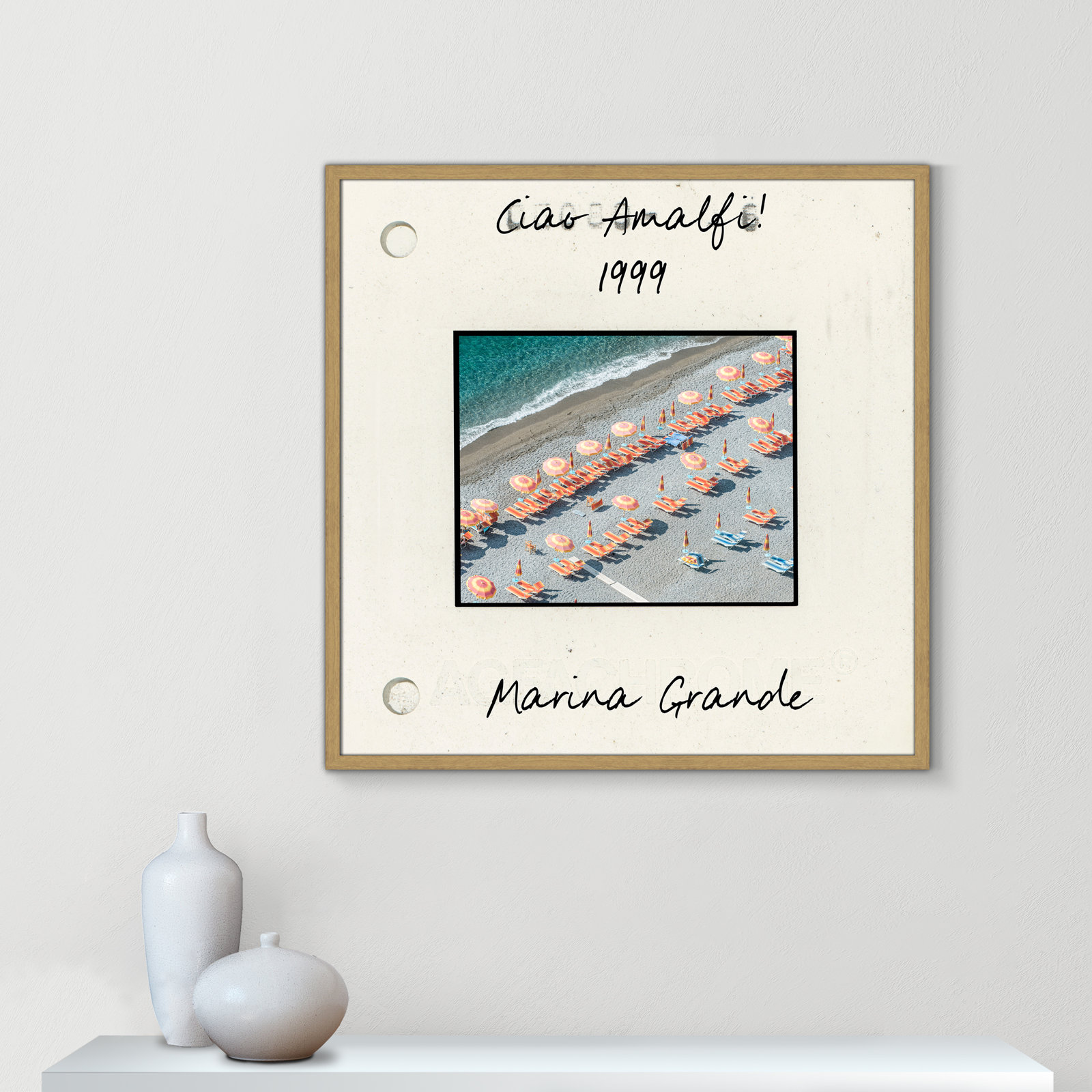 Amalfi, Italy - Marina Grande Print by Danita Dalmont, 32" H x 32" W x 0.75" D, Natural Single Picture Framed Paper