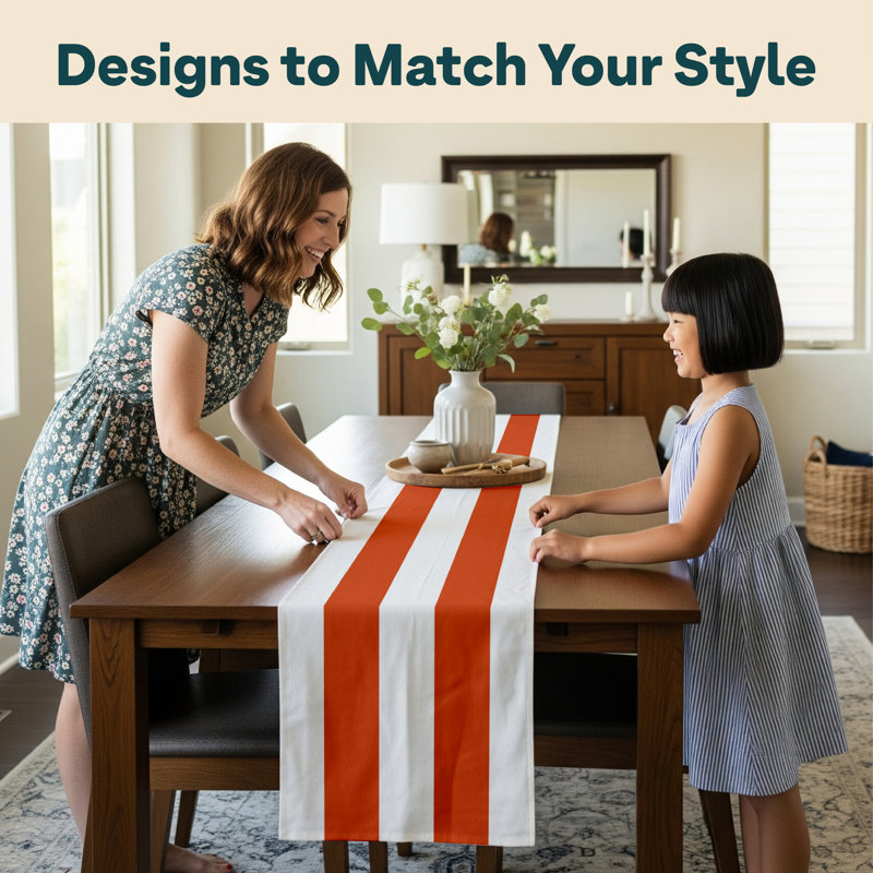 Orange Striped Table Runner 108" x 14", 108" L x 14" W, Orange
