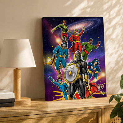 Canvas Create A Dynamic Illustration Featuring A Diverse Group Of Superheroes Wall Art In A Vibrant Comic Book Style The Scene Should Canvas Wall Art
