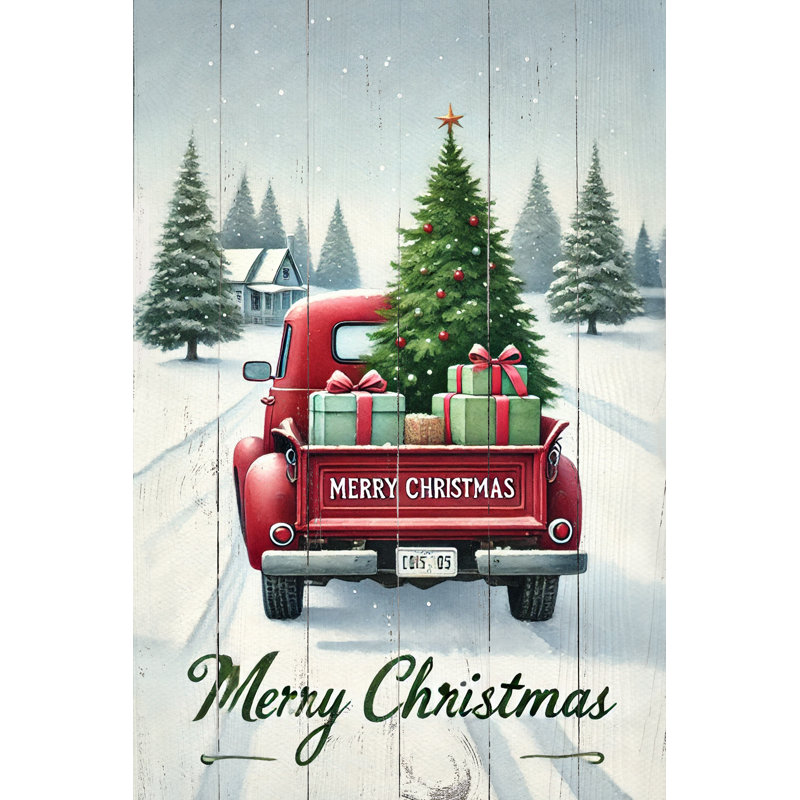 Winter Delivery: Classic Red Truck with Christmas Tree Canvas Print, 16" H x 12" W x 1" D