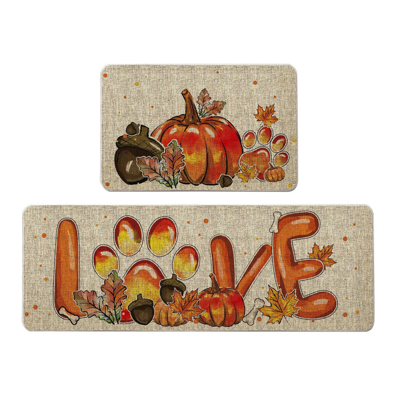 Tapis de porte d'entrée de cuisine à motif de citrouille pour salle de bain, B