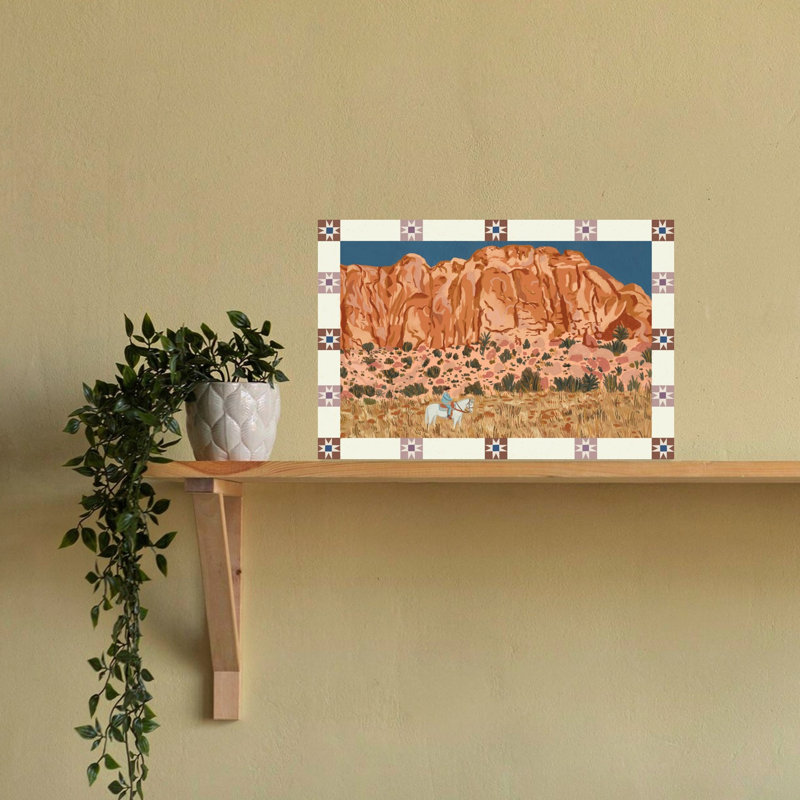 «Desert Cowboy Mountains Tranquil Abstract Contemporary Horse Landscape», reproduction d'art murale, H 16 po x l 24 po