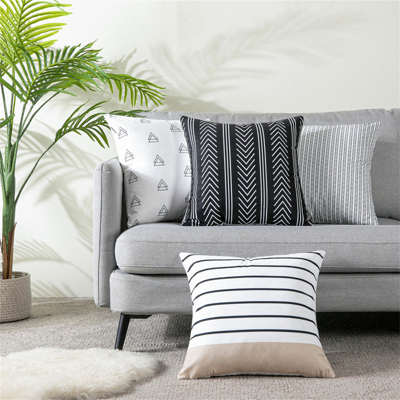 Lendsey Outdoor Square Pillow Cover, Black/Gray
