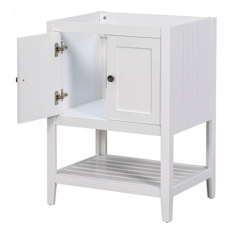 Base de meuble-lavabo 24 po seulement, structure en bois massif, armoire de rangement avec portes et tablette ouverte