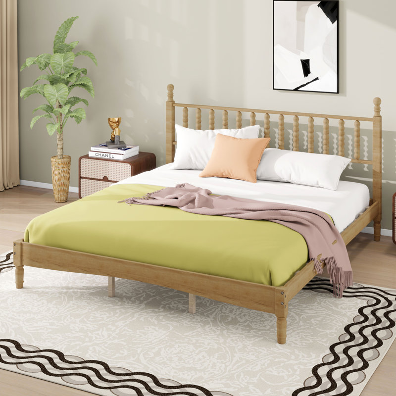 Structure de lit plateforme très grand avec tête de lit en forme de gourde, structure de lit en bois, lit plateforme de style rétro avec support en lattes de bois