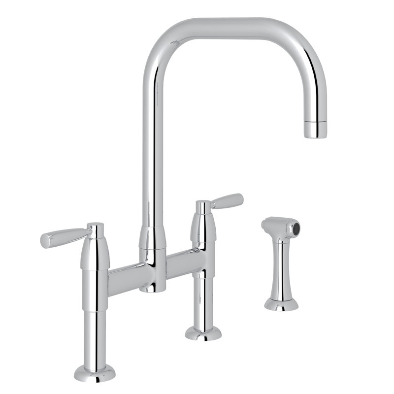 Holborn Bridge Kitchen Faucet With U-Spout and Side Spray, Polished Chrome
