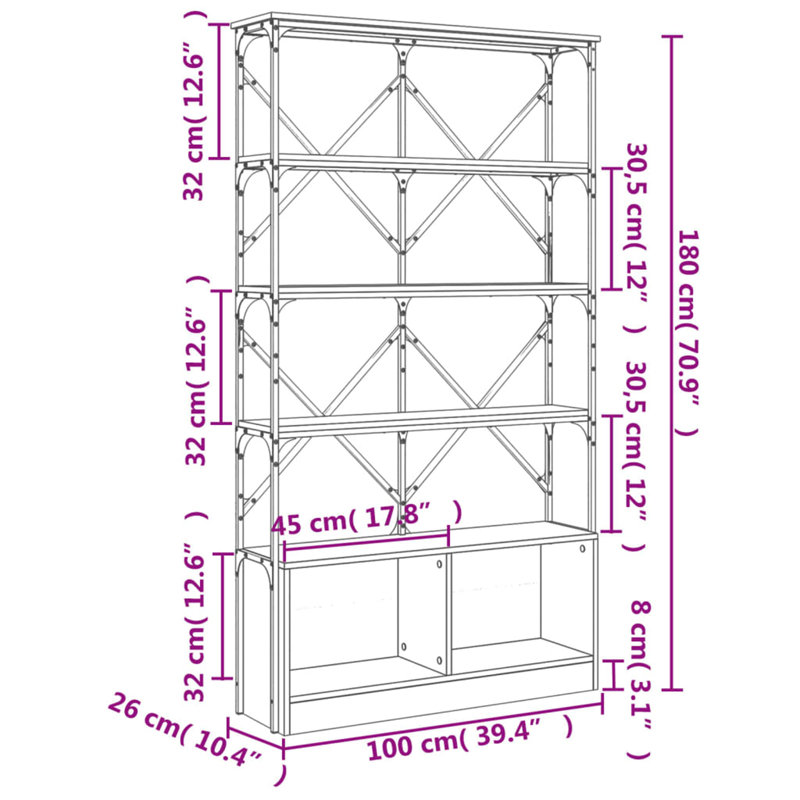 Bexleigh 180cm H x 100cm W Metal Standard Bookcase, Black/Ivory