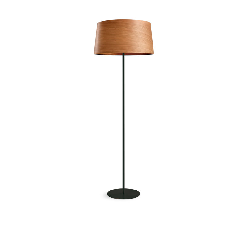 Zeta Floor Lamp - 18.5" Diameter, Non-Dimmable, Matte Black, Natural Cherry