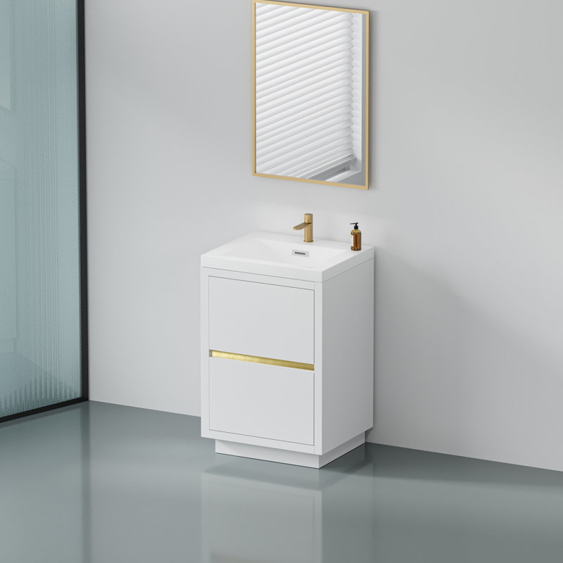 Meuble-lavabo sur pied 24 po avec lavabo, Blanc lustré
