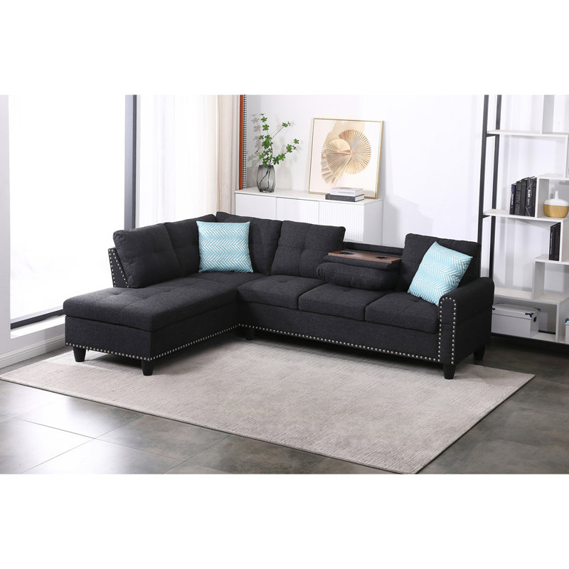 Rivet - Trimmed L - shaped Sofa 2pc, Charcoal Gray