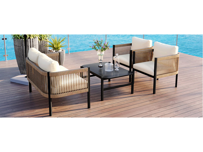 Combinaison de canapé pour plusieurs personnes avec une table, idéale pour le jardin, la cour et les balcons, Beige