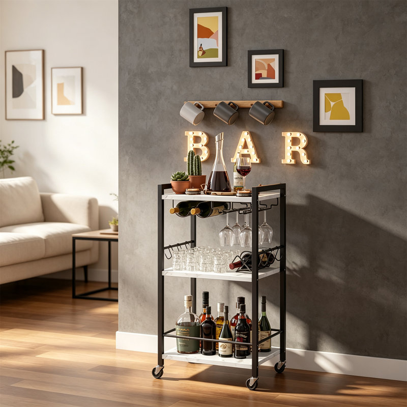 Drinks Trolley, Bar Cart with 3-Tier Shelf