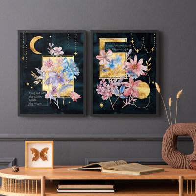 Fleurs de lune III - reproduction encadrée de qualité supérieure - prête à être accrochée - aucun clou requis - aucun clou requis
