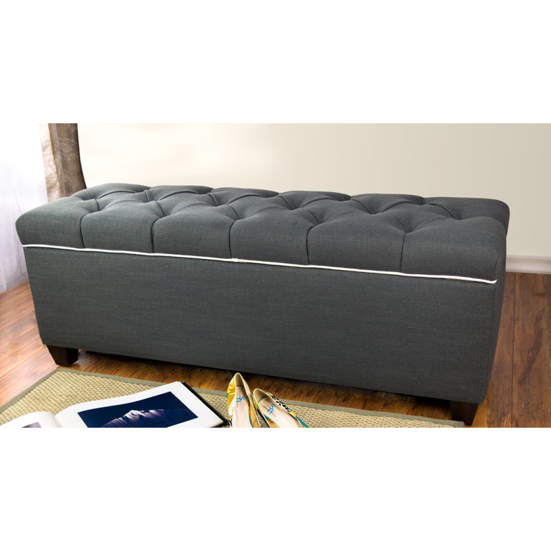 Erik Polyester Upholstered Storage Bench, Charcoal/Magnolia