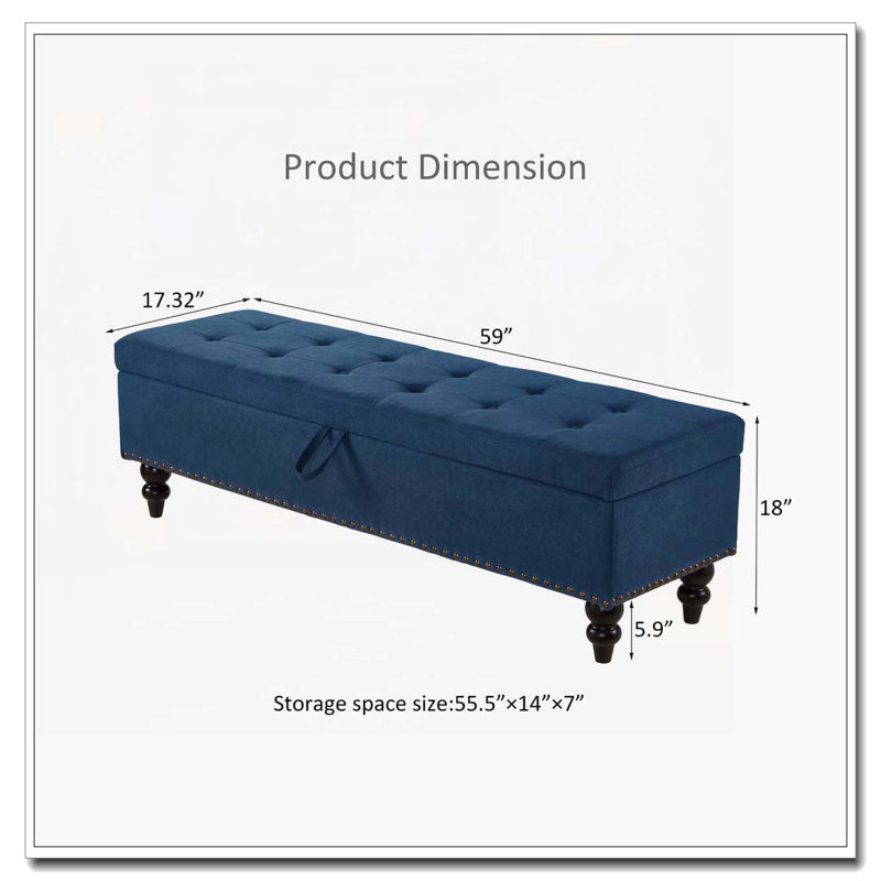 Banc de rangement à couvercle rabattable de 51,5 po de largeur, Bleu