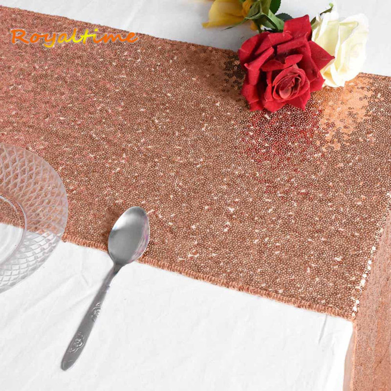 Rose Gold Sequin Table Runner 12" x 108" – Sparkling Shimmery Cloth for Parties, Weddings, and Banquets, Rose Gold 