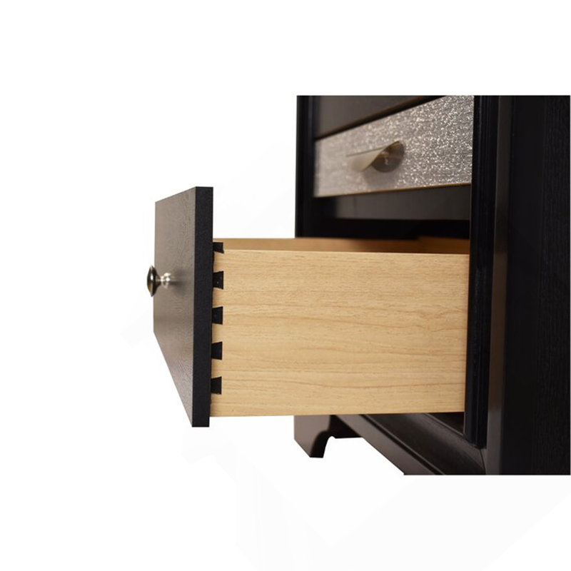 Traditional Style 2 Drawer Nightstand Made With Wood In Black Colour