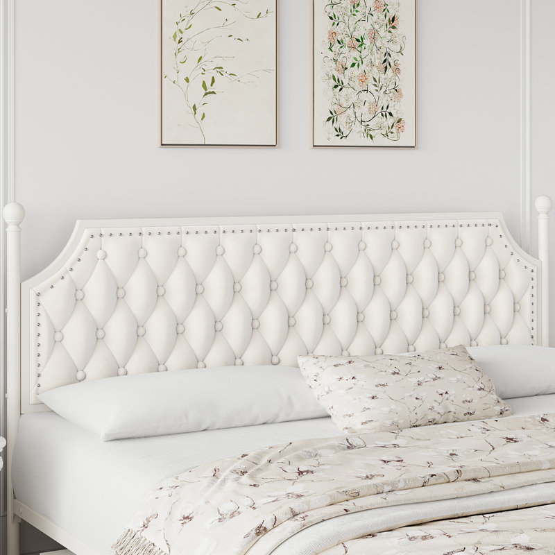 Artevious Upholstered Metal Canopy Storage Bed, King, Off White