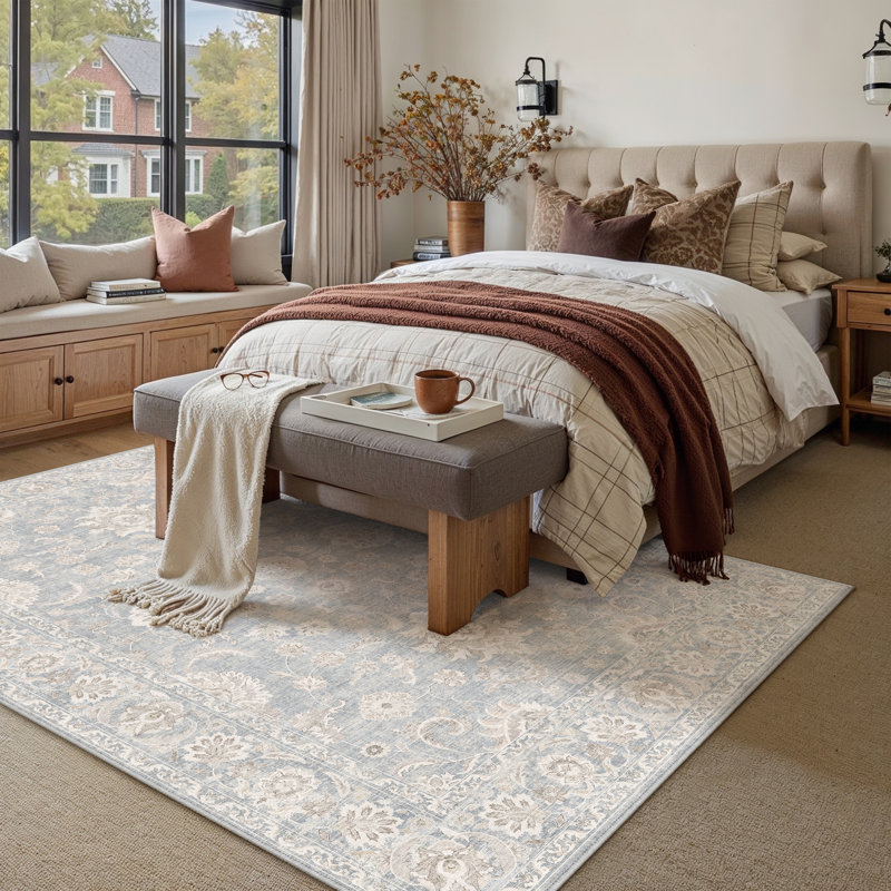 Aveline Classic Oriental Area Rug for Living Room, Rectangle 9' x 12', Light Blue