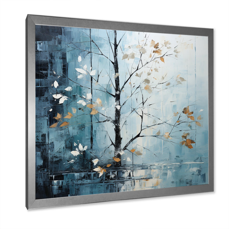 Feuilles d'érable au clair de lune, Cadre simple argenté, H 16 po x l 16 po x P 1 po